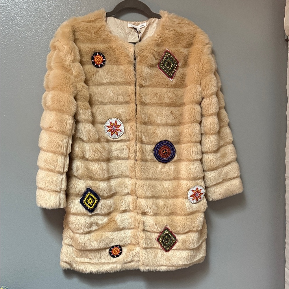 Endless Rose Faux Fur Coat with Embroidered Accents